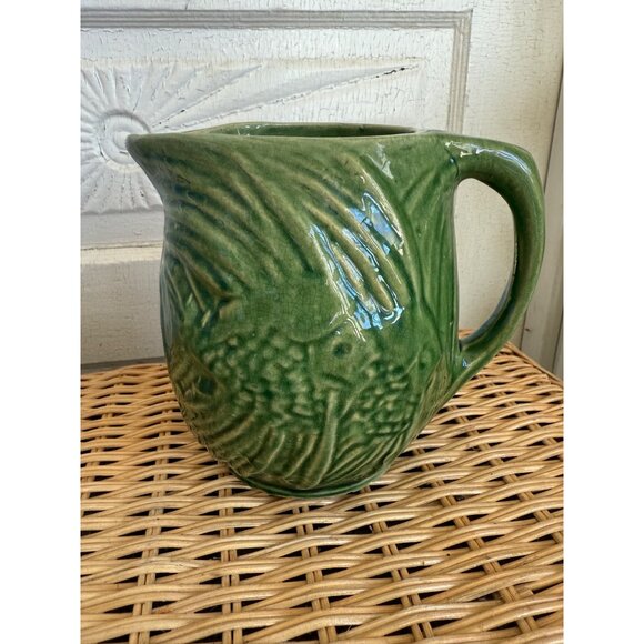 Vintage 1930s McCoy Green Water Pitcher Angel Fish Farmhouse Rustic Primitive - Picture 10 of 10